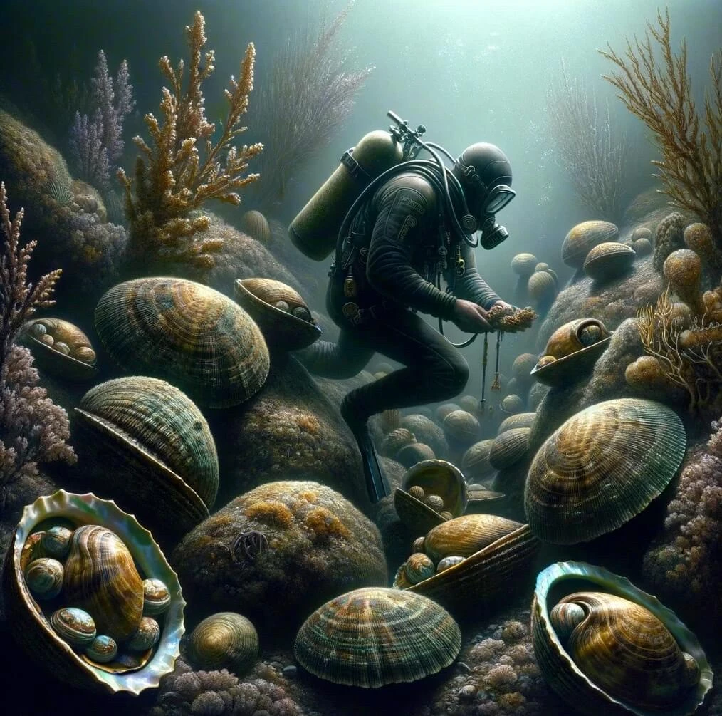 Plongeur sous-marin illustrant la nouvelle Le pêcheur d’ormeaux